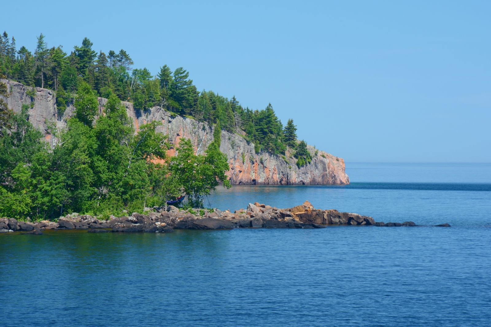 Pine-topped cliffs of Shovel Point on Lake Superior, a stop on the Minnesota North Shore scenic drive